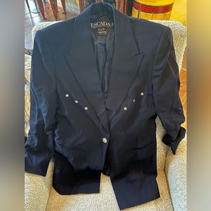 Escada Vintage Classic Cut Wool Blazer in Navy